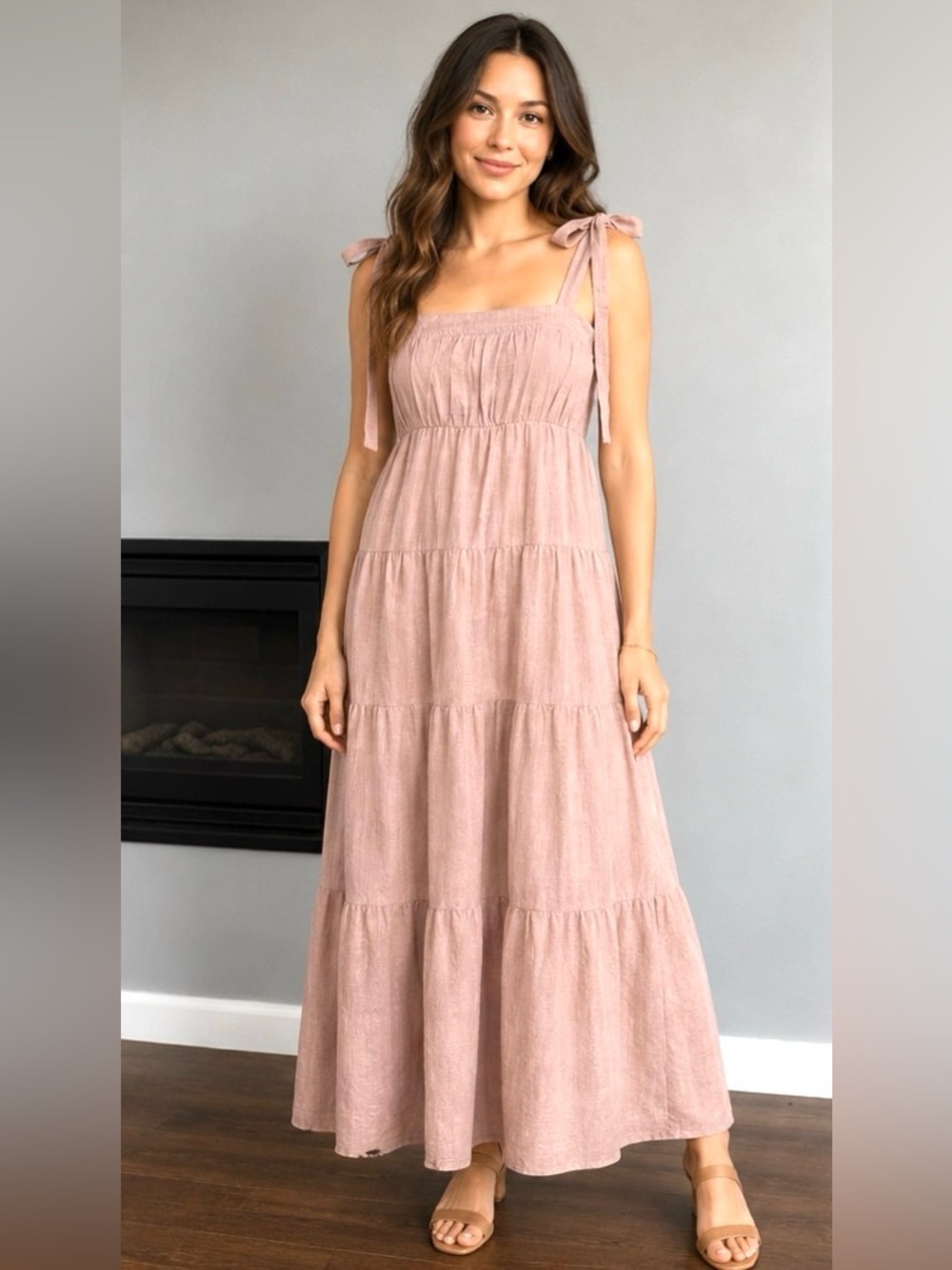 Grade & Gather Sleeveless Tie-Shoulder Maxi Dress in Dusty Rose